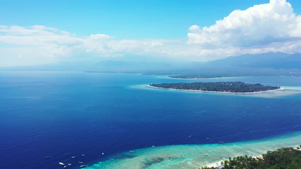 Aerial panorama, tropical white sand islands and turquoise clear sea water in The Philippines