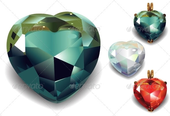 Set of Shiny Valentines Diamond Hearts