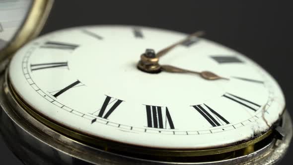 Dial Pocket Watch Closeup. Black Background. Sound