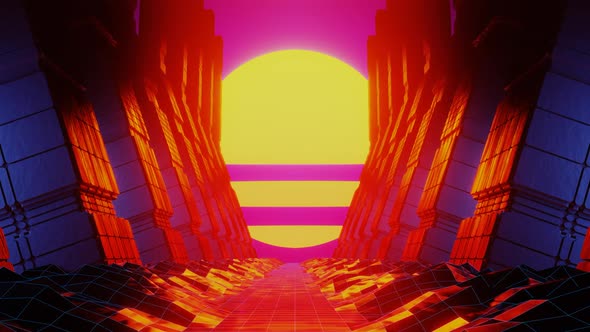 Rock Tunnel and Futuristic Orange Sun