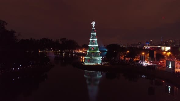 Illumination Christmas Tree at Ibirapuera park Sao Paulo Brazil.