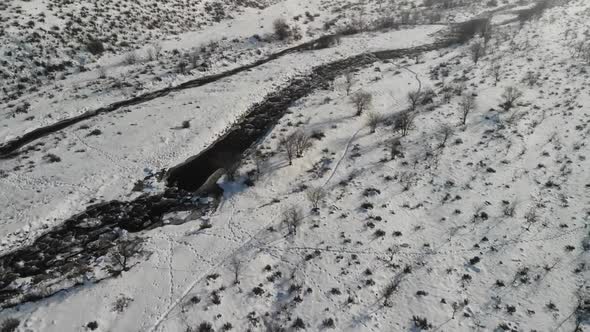 Winter river. Aerial video of the river.