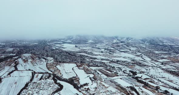 Aerial View of Farm Fields in Winter