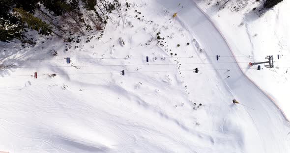 Aerial View of the Ski Resort in Mountains at Winter