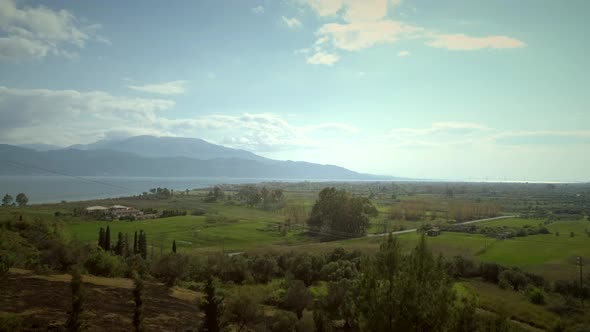 Aerial view of landscape and sea in Greece.