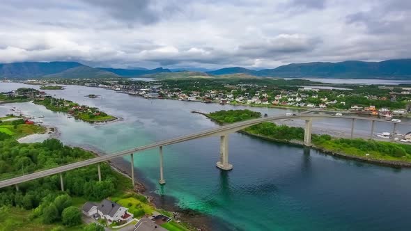 Caravan Cars Go on the Bridge To Bronnoysund