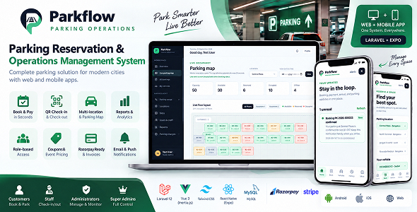 ParkFlow | Parking Reservation and Operations Management System Laravel and React Native