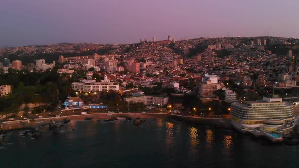 Night Vina del Mar Chile (aerial view, drone footage)