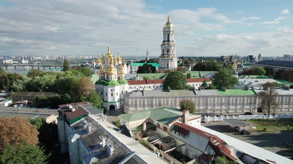 Aerial View of Kiev Pechersk Lavra Great Lavra Bell Tower Orthodox Monastery