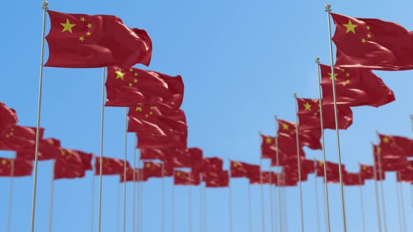 china Row Of National flags Walk Throw Animation