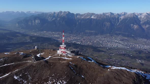 Aerial View Of Patscherkofel In Tyrol, South Of Innsbruck In Austria With Transmission Tower On Moun