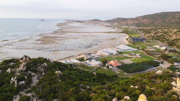 My Hoa lagoon during low tide in aerial view. Vietnam