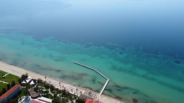 Aerial View Of A Pier With Crystalline Ocean Near Kusadasi Resort On Aegean Coast In Turkey.