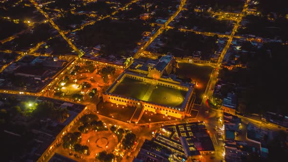 Hyperlapse of Izamal during nighttime showing Convento de San Antonio