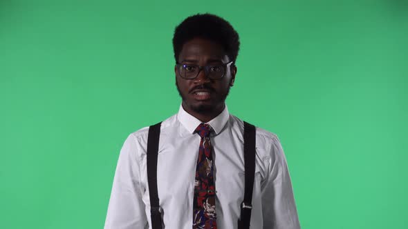 Portrait Young African American Man Looking at Camera Reporting and Telling Lot of Interesting