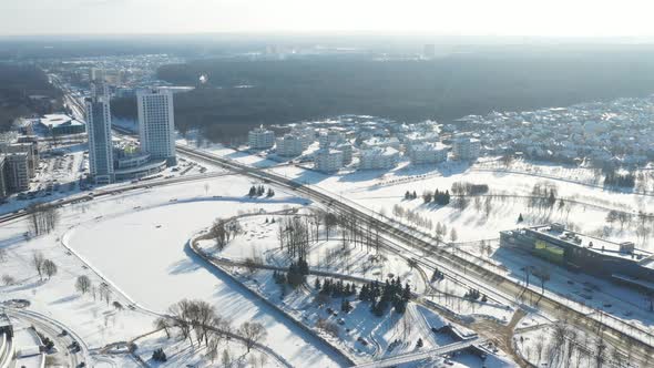 View From the Height of the New Microdistrict in the City of Minsk in Winter