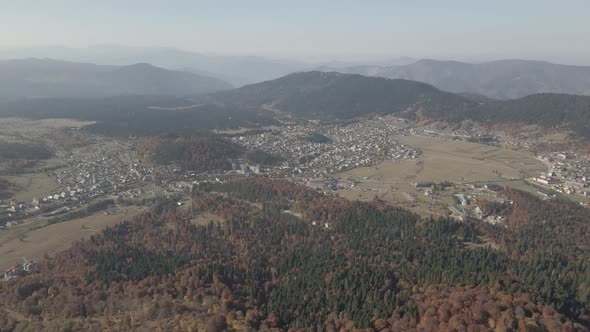 Aerial view of Ski resort Bakuriani. Georgia 2020 autumn