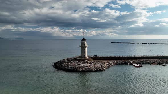 Lighthouse in the port aerial view Turkey Alanya 4 K