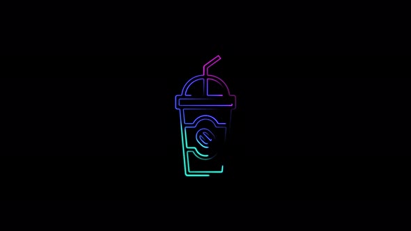 Coffee drink glass icon abstract seamless animation of 4K neon lines.