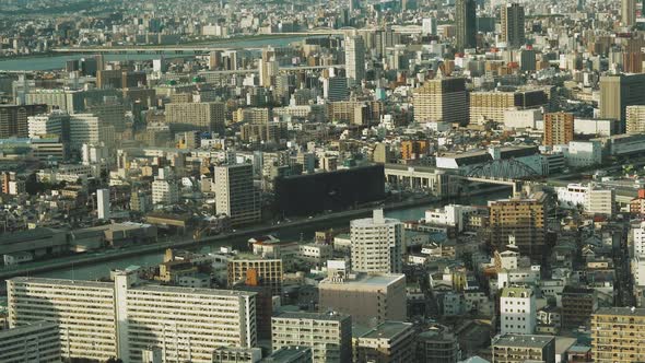 Ozaka, Japan. Aerial Shot Of Central Buildings District