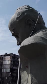 Vertical Video of the Shevchenko Monument Destroyed By the War in Ukraine