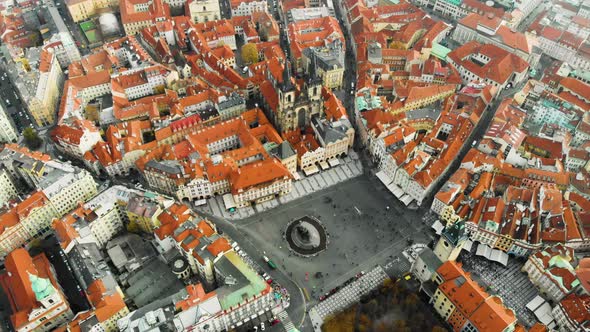 Top View Staromestska Aerial View Cityscape of Prague, Flight Over the City