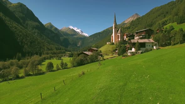 Alpine village of Heiligenblut, aerial footage