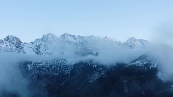 View of Karawanks mountain range in winter, Austria