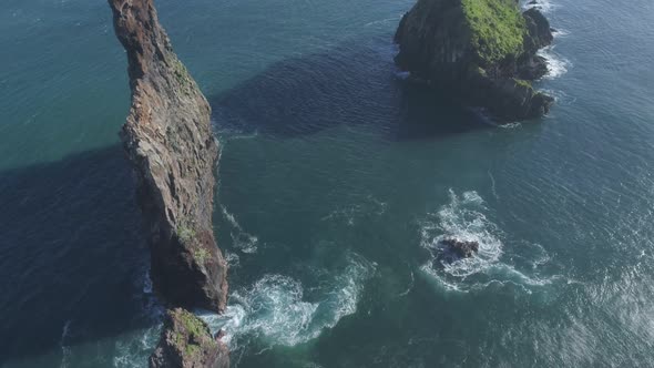 Aerial drone view of Janela Islets in Porto Moniz in Madeira