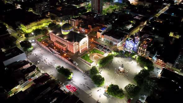 Sunset sky over Amazonas Theater at downtown Manaus Brazil.