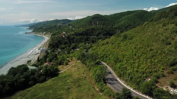 Aerial View of Coastline Road Near Sochi. One of the Most Scenic Coastal Roads in South Russia.