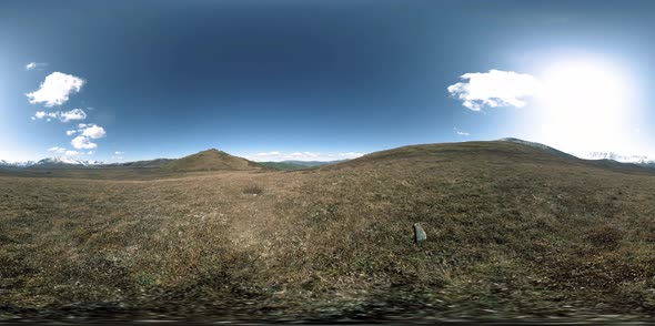 360 VR of Hill Meadow Timelapse at the Summer or Autumn Time. Wild Endless Nature and Rural Field