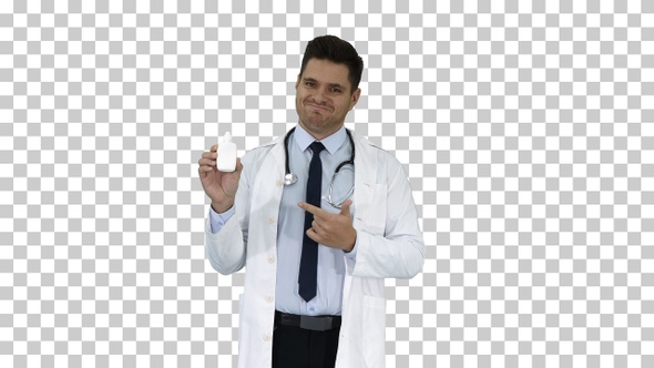 Doctor physician presenting medicine, Alpha Channel