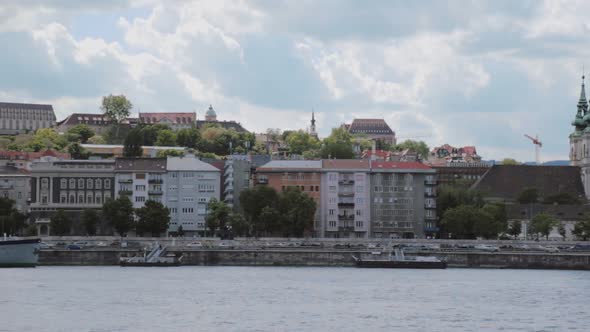 Panning footage from the coast side of buda in Budapest.