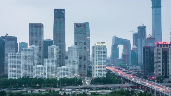 Time lapse of Jianwai SOHO,the CBD skyline in Beijing,China