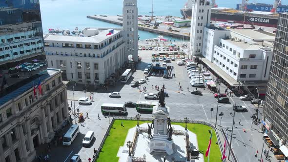 Monument Heroes of Iquique Square Sotomayor Plaza (Valparaiso Chile) aerial view