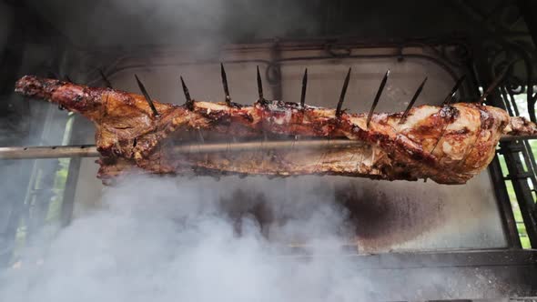 Chef Grilling Lamb Ribs on Flame
