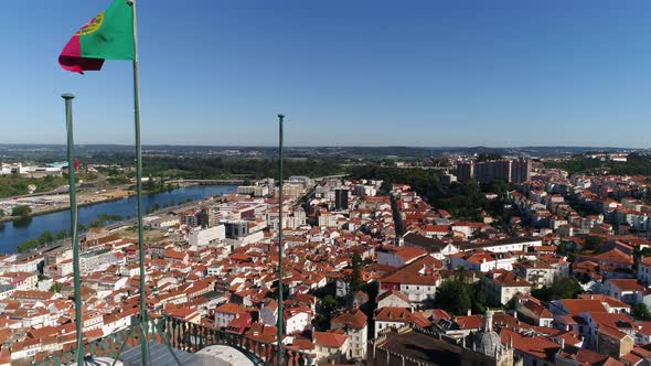 Portugal Flag on Tower of Coimbra University