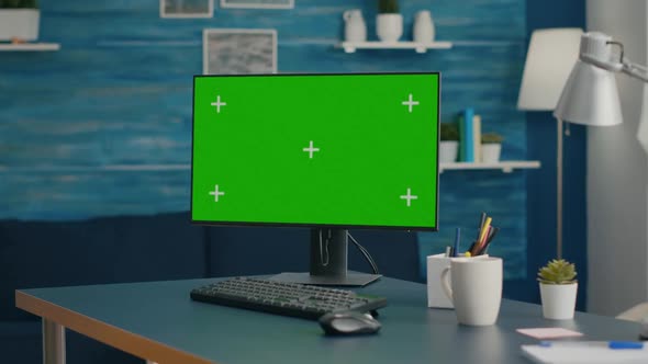 Modern Computer with Mock Up Green Screen Chroma Key Set Up for Personal Business