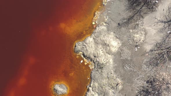 Red waters from acid mine drainage  4K drone video