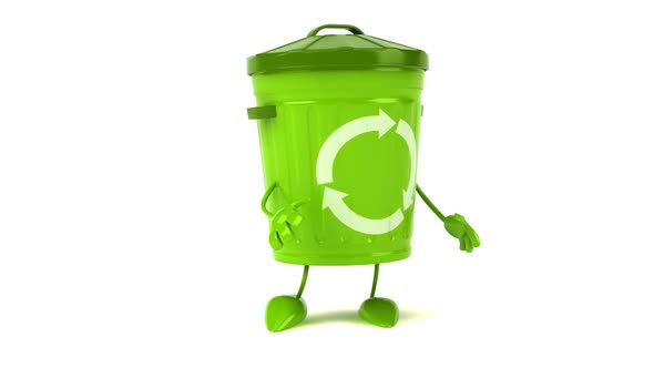 Fun 3D cartoon green trash walking and presenting