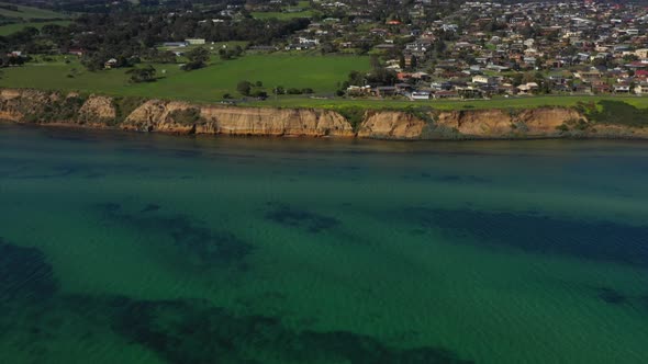 AERIAL TILT UP Revealing Clifton Springs Township, Australia