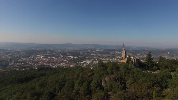 Santuario da Penha Sanctuary drone aerial view in Guimaraes, Portugal