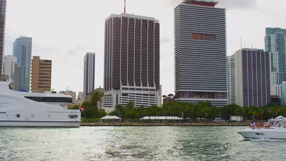 White boat sailing on the waterfront in Miami