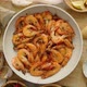 Traditional Fried Tiger Prawn with Garlic Bread As Top View Served in a White Frying Pan - VideoHive Item for Sale