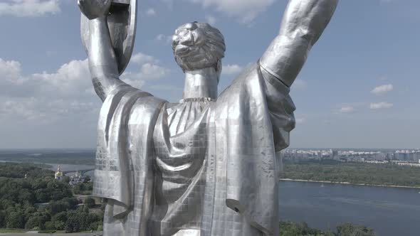 Kyiv, Ukraine: Aerial View of the Motherland Monument. Flat, Gray