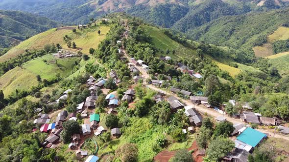 Aerial view from drone of rural village in the mountains