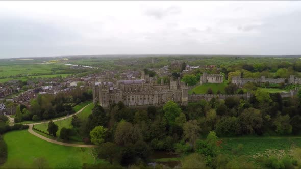 Aerial View of English Castle (panning shot)