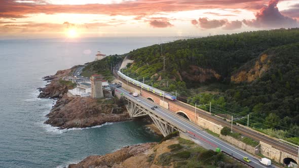 Tracking a Train on the Cliff near the Ocean