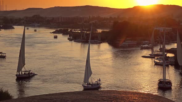 Felucca Boats on Nile River in Aswan